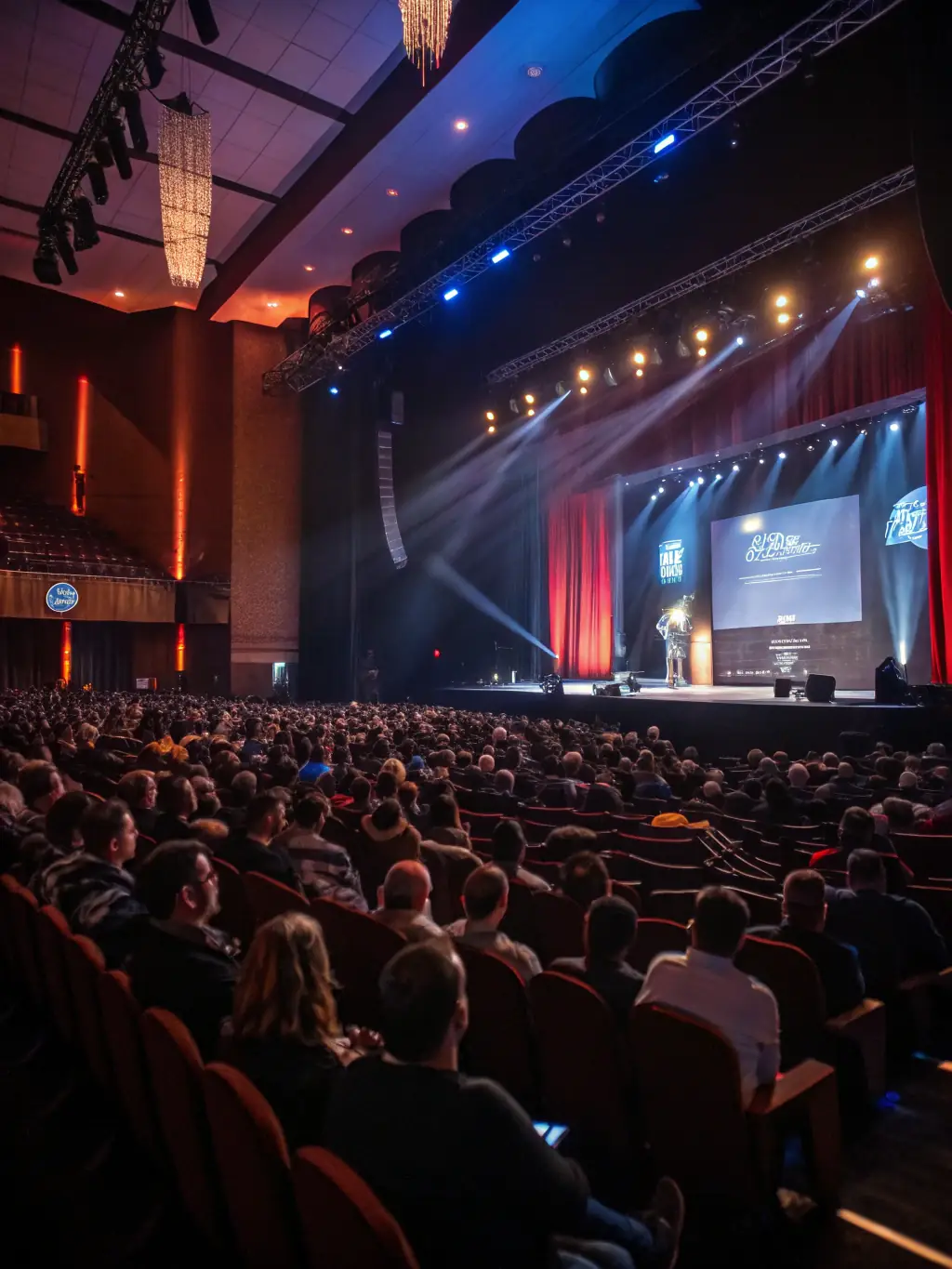 A wide-angle shot of a packed auditorium during a panel discussion at a FreshMotion entrepreneurship conference in Bangalore, India, focusing on tech innovation.